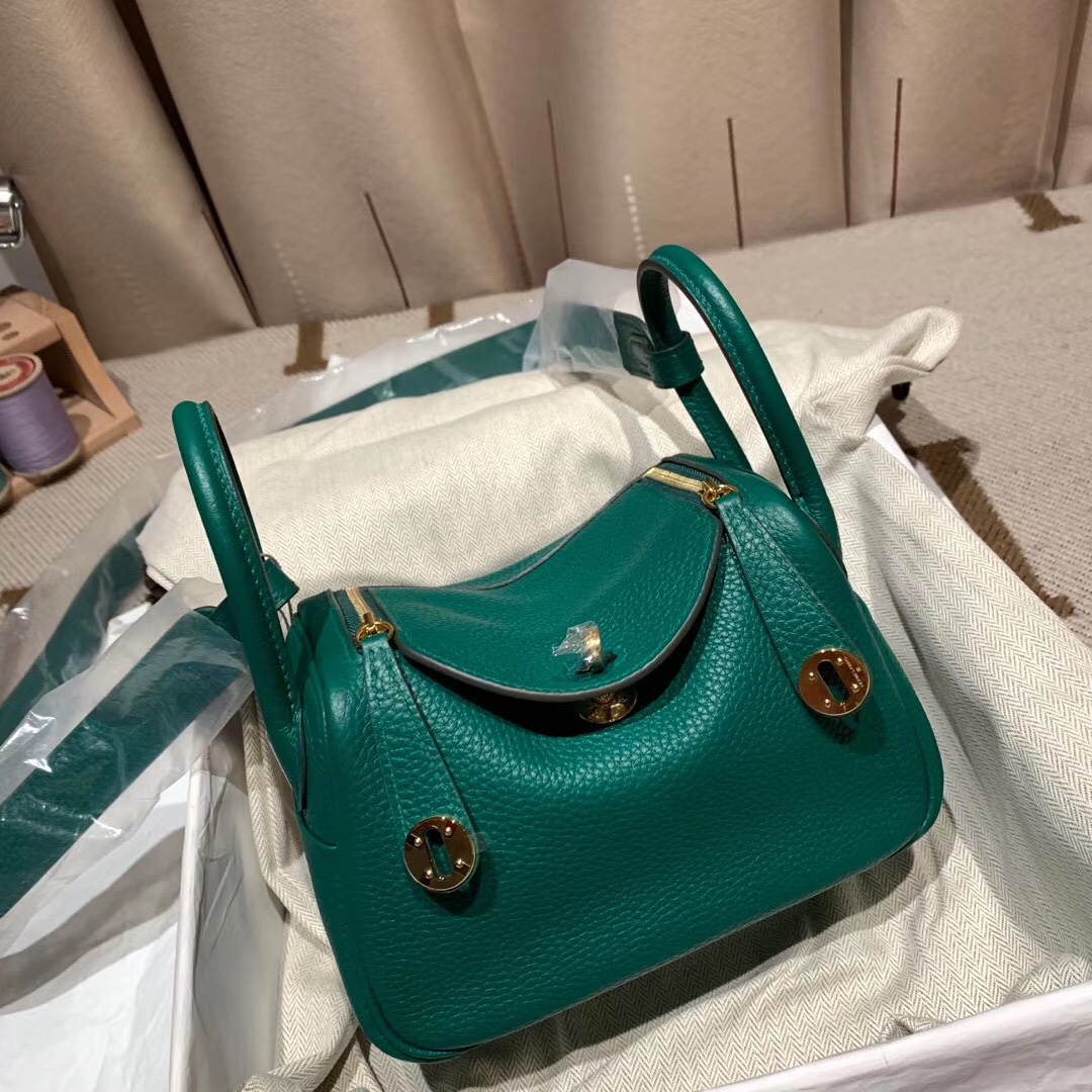 에르메스 미니 린디백19 벨벳그린 금장 끌레망스 가죽